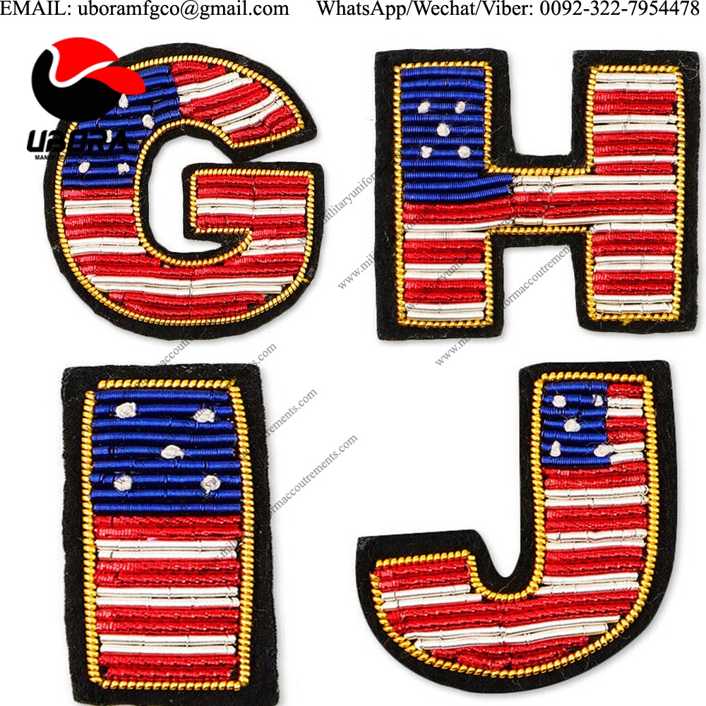 BULLION WIRE letter G ,H,I,JCustomized Bullion wire brooch pin hand embroidery brooch badges Bullion